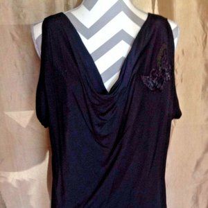 Beautiful! Lafiance ~ Black Beaded 95%Rayon Sleeveless Tunic Top Size ~ XL